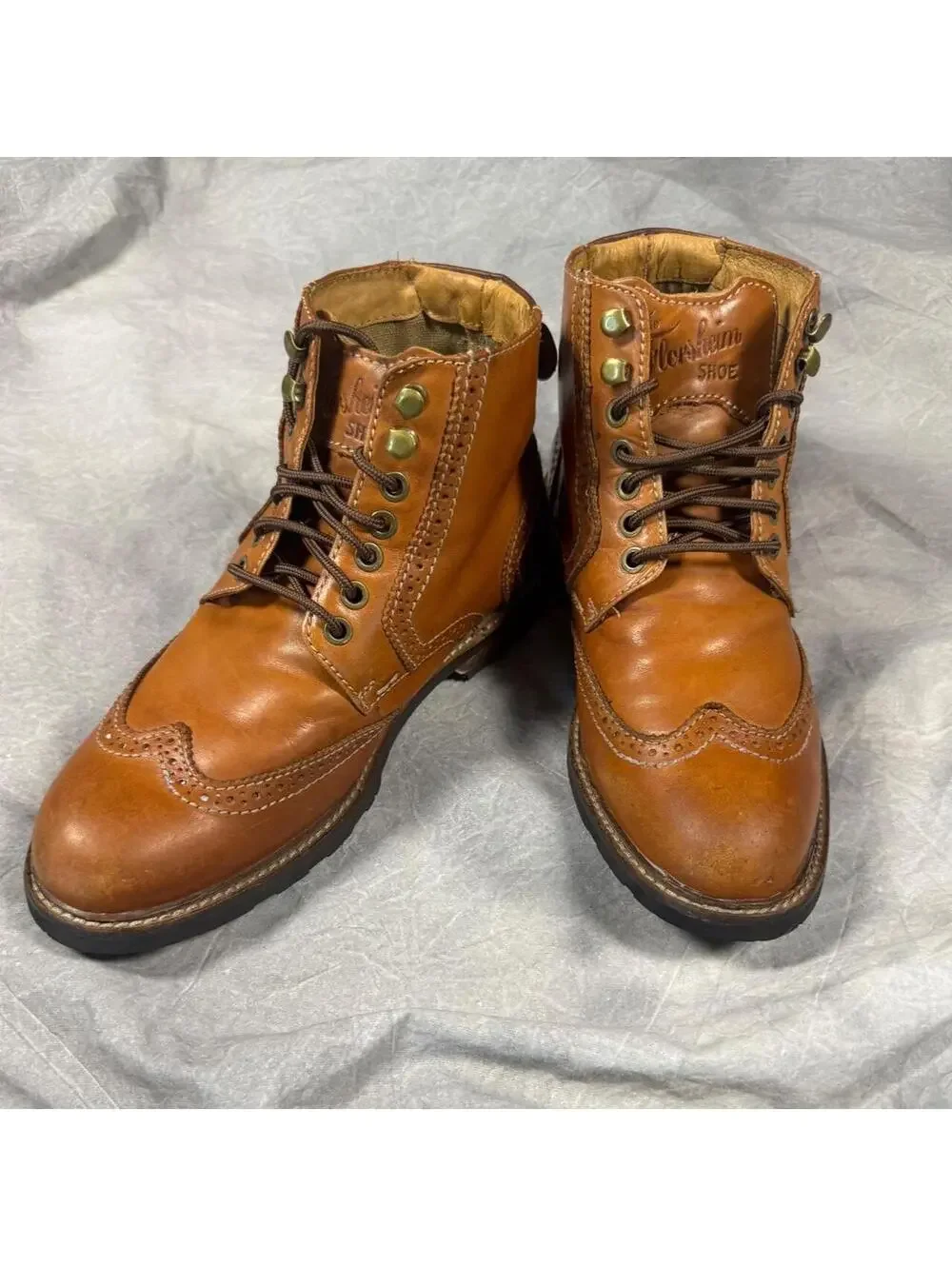 Florsheim Cognac Leather Wingtip Brogue Boots, Men’s 7.5